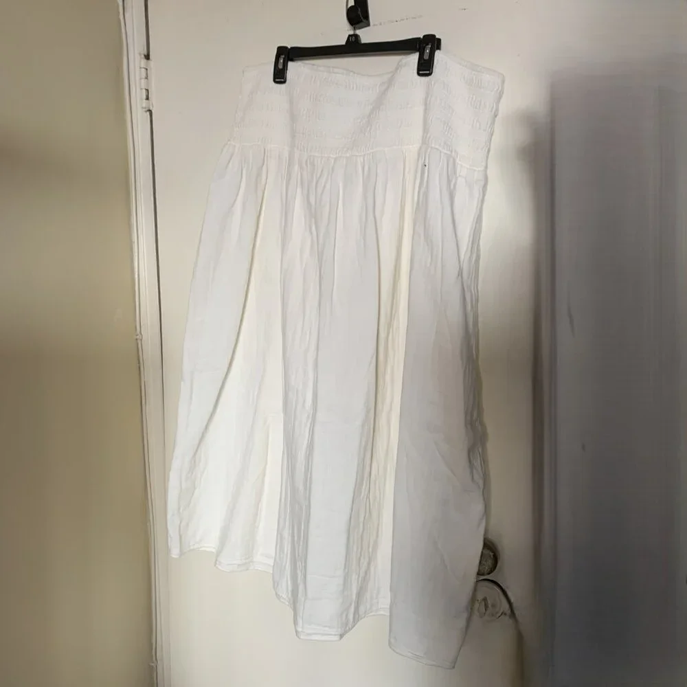 High-Waisted Crinkle Gauze Smocked Maxi Skirt SIZE L SEA SALT - Picture 6 of 11